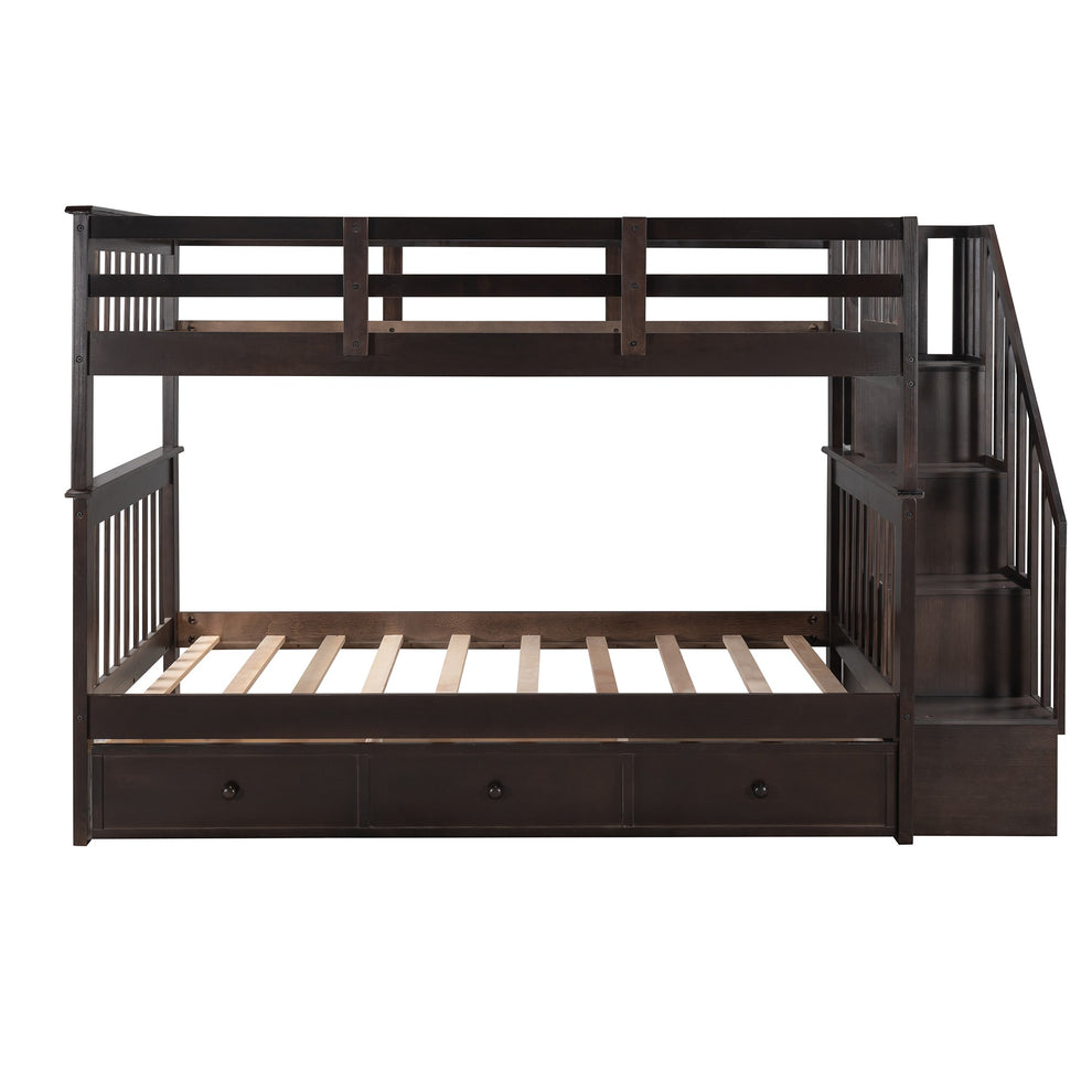 Gray Twin Over Twin Bunk Bed With Stairway And Drawers By Homeroots | Beds | Modishstore - 22