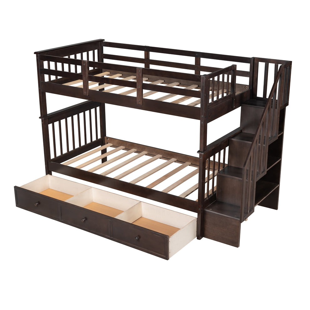 Gray Twin Over Twin Bunk Bed With Stairway And Drawers By Homeroots | Beds | Modishstore - 23