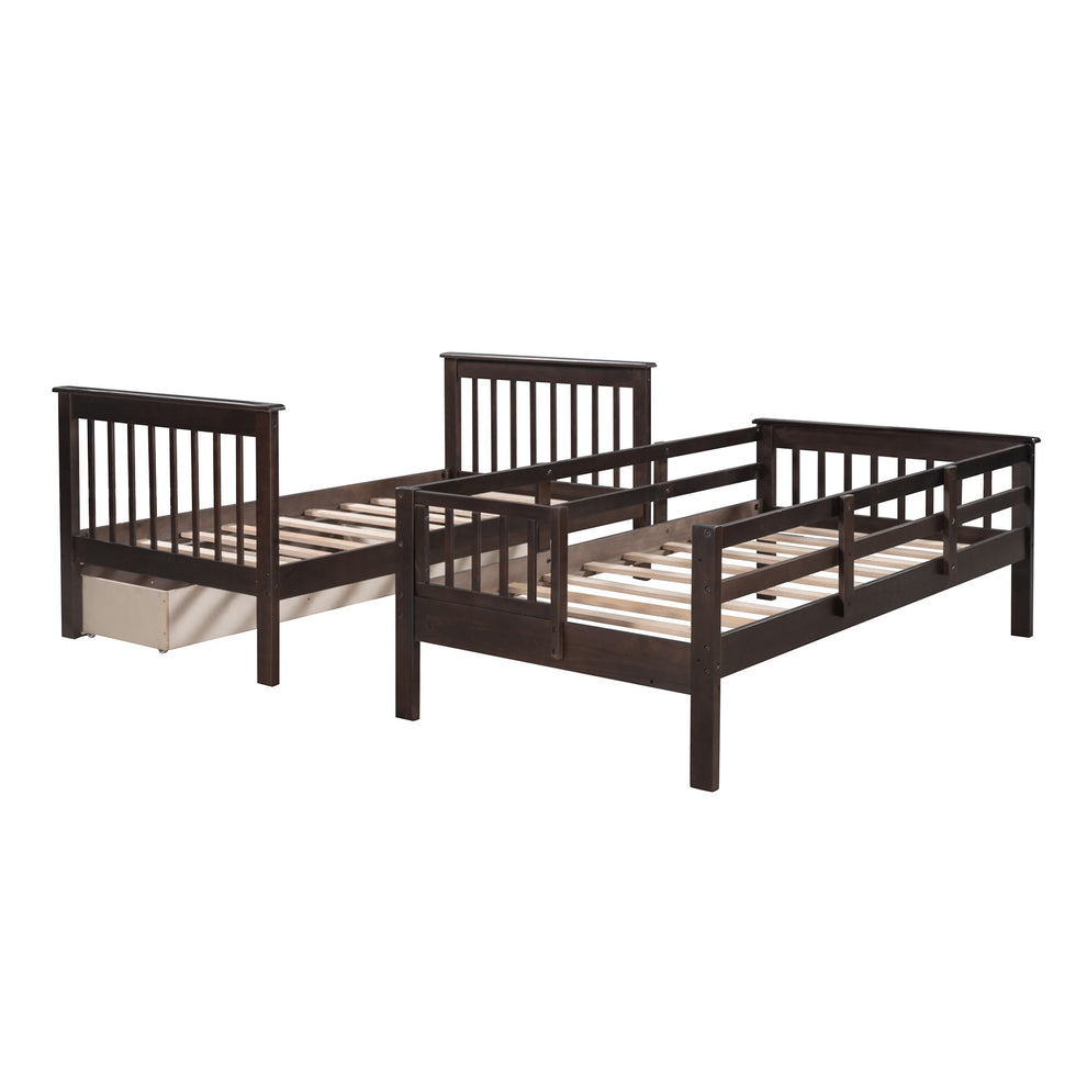 Gray Twin Over Twin Bunk Bed With Stairway And Drawers By Homeroots | Beds | Modishstore - 24