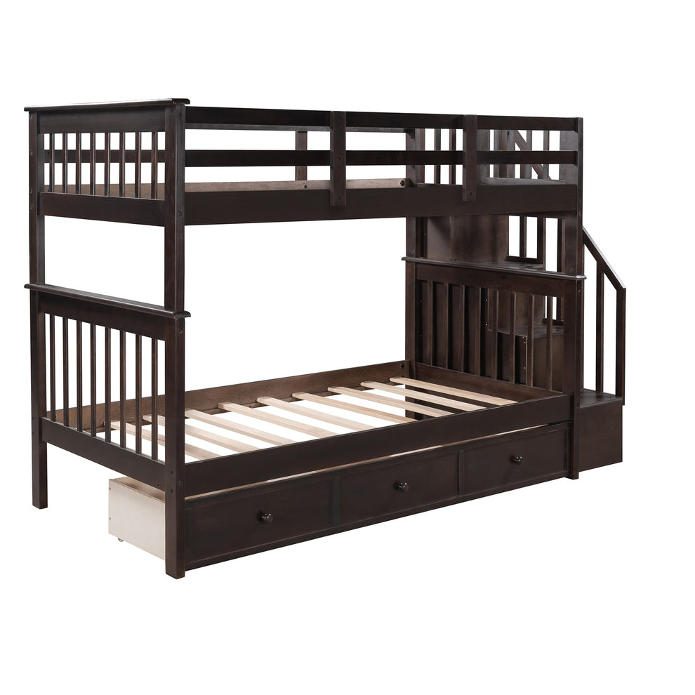 Gray Twin Over Twin Bunk Bed With Stairway And Drawers By Homeroots | Beds | Modishstore - 26