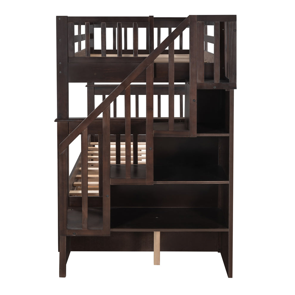 Gray Twin Over Twin Bunk Bed With Stairway And Drawers By Homeroots | Beds | Modishstore - 27