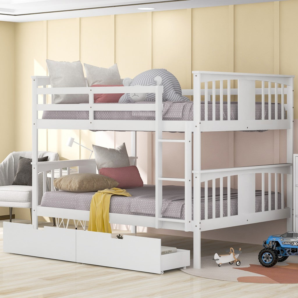 Modern White Full Over Full Bunk Bed With Two Drawers By Homeroots | Beds | Modishstore