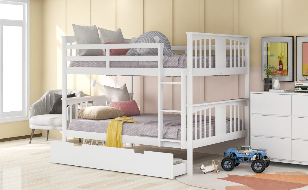 Modern White Full Over Full Bunk Bed With Two Drawers By Homeroots | Beds | Modishstore - 3