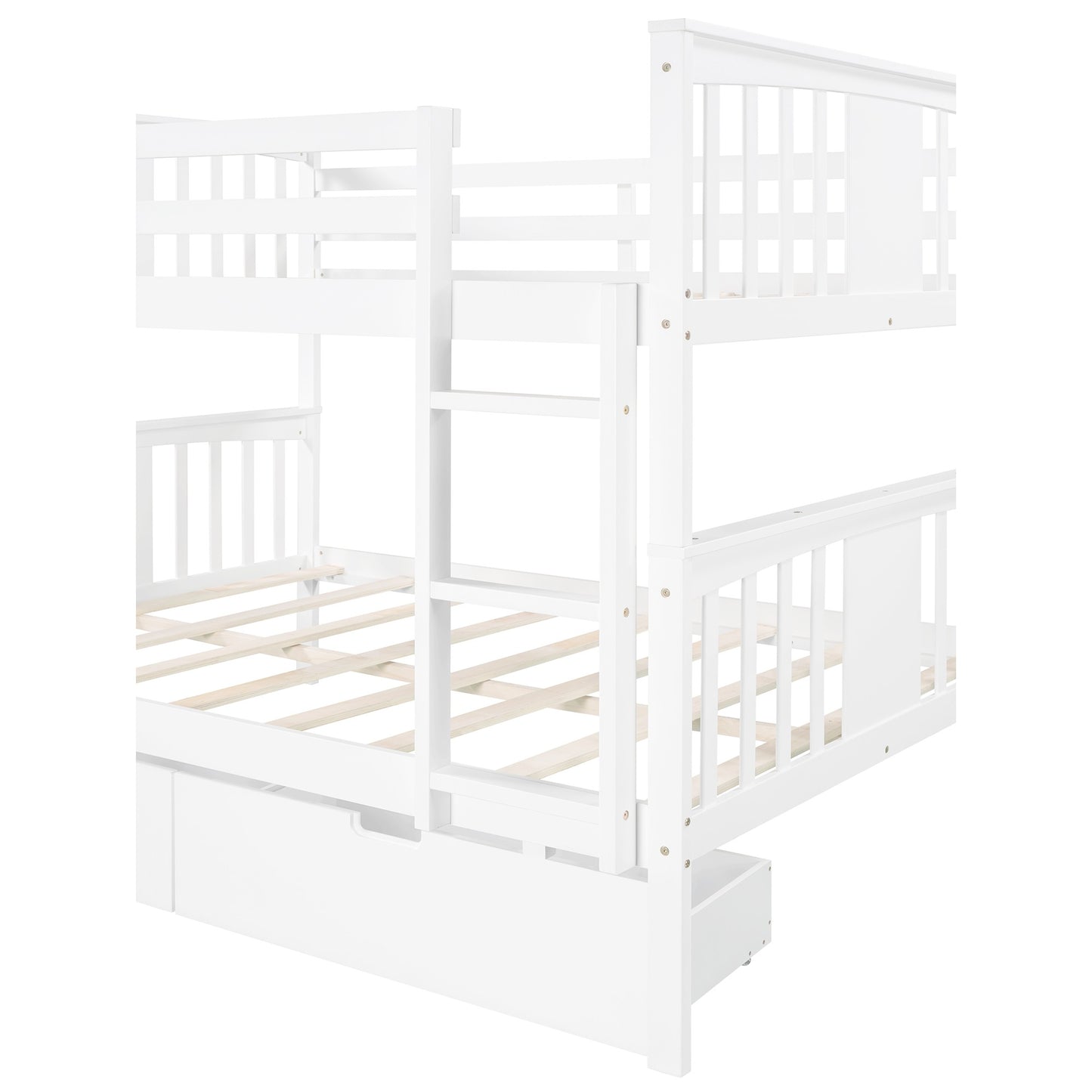 Modern White Full Over Full Bunk Bed With Two Drawers By Homeroots | Beds | Modishstore - 5