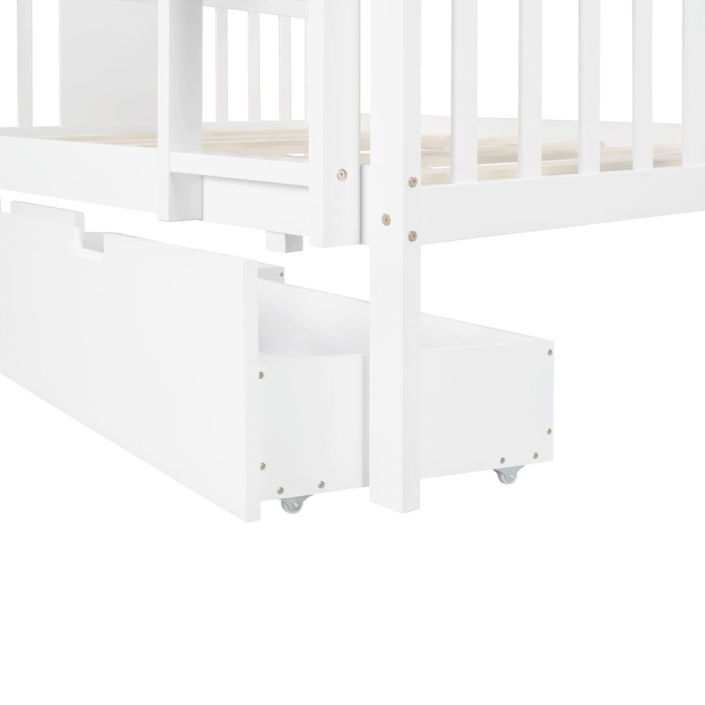 Modern White Full Over Full Bunk Bed With Two Drawers By Homeroots | Beds | Modishstore - 6