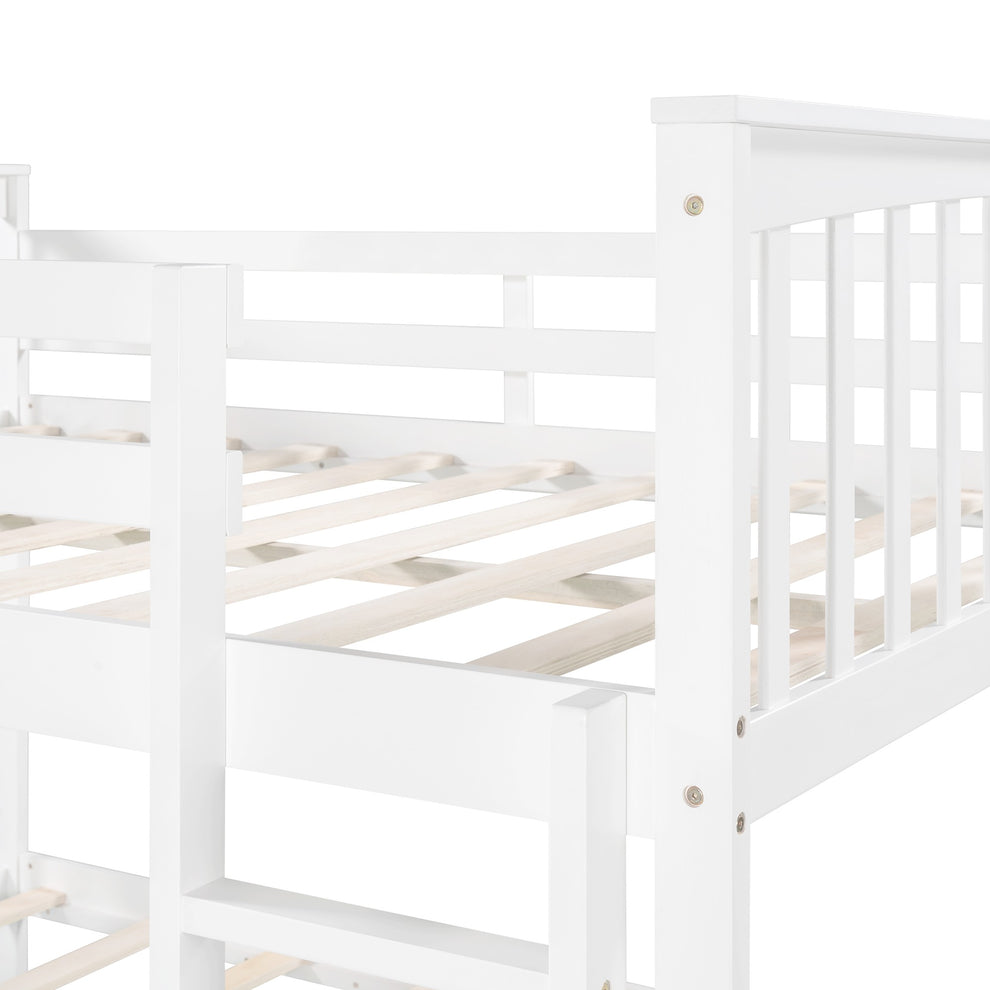 Modern White Full Over Full Bunk Bed With Two Drawers By Homeroots | Beds | Modishstore - 7