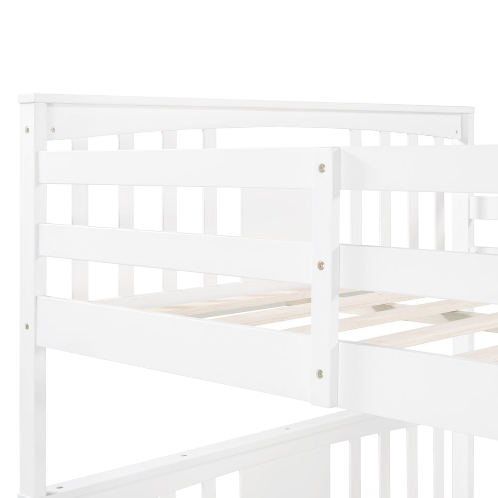 Modern White Full Over Full Bunk Bed With Two Drawers By Homeroots | Beds | Modishstore - 8