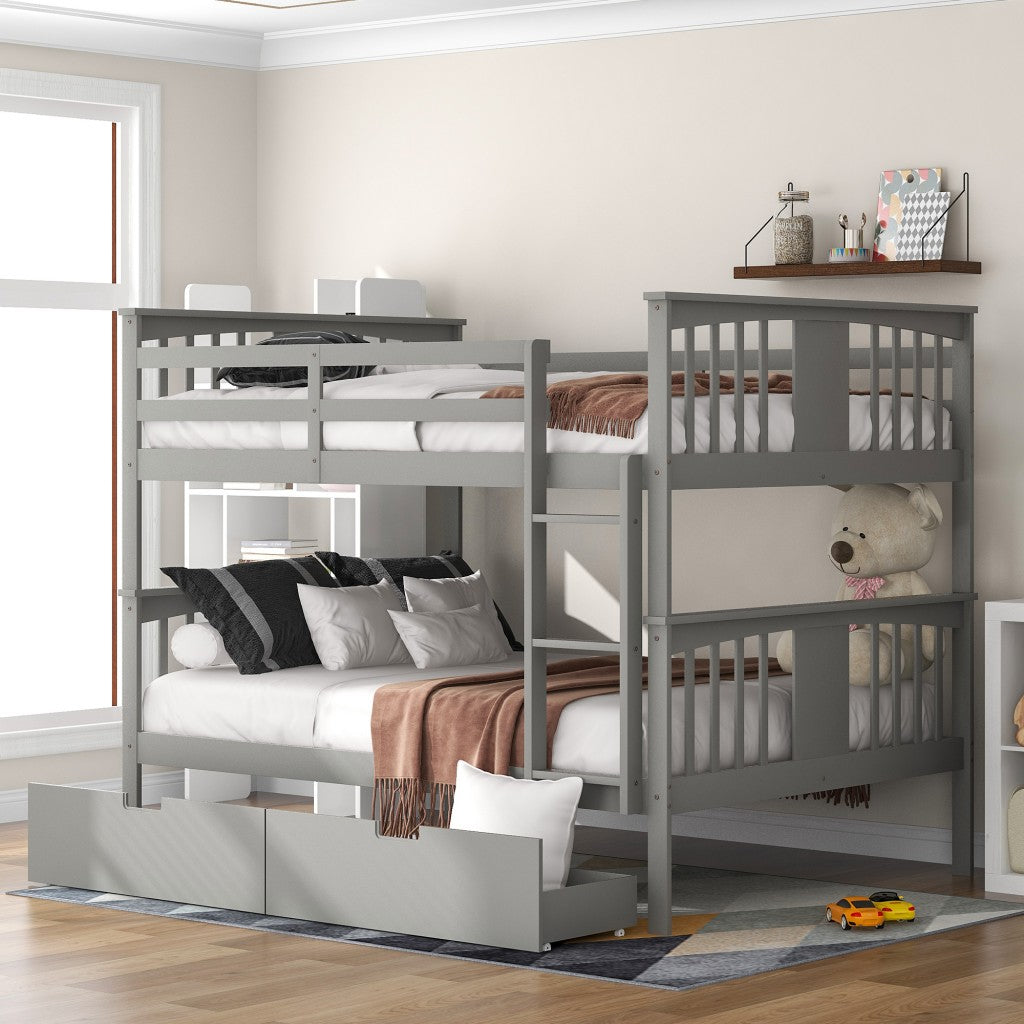 Modern White Full Over Full Bunk Bed With Two Drawers By Homeroots | Beds | Modishstore - 10