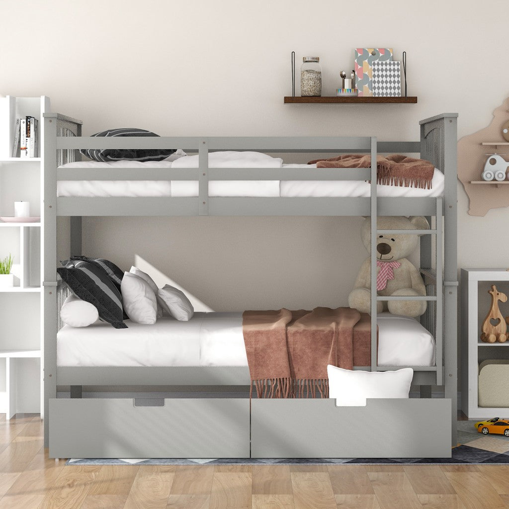 Modern White Full Over Full Bunk Bed With Two Drawers By Homeroots | Beds | Modishstore - 11