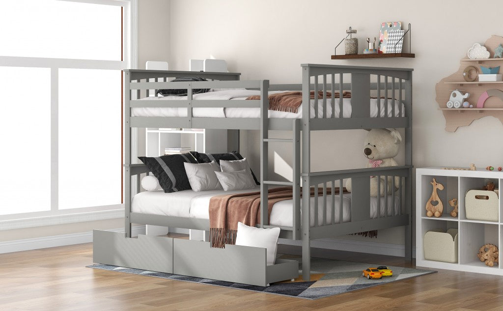 Modern White Full Over Full Bunk Bed With Two Drawers By Homeroots | Beds | Modishstore - 12