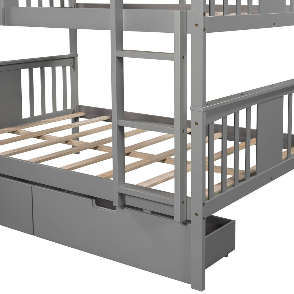 Modern White Full Over Full Bunk Bed With Two Drawers By Homeroots | Beds | Modishstore - 16