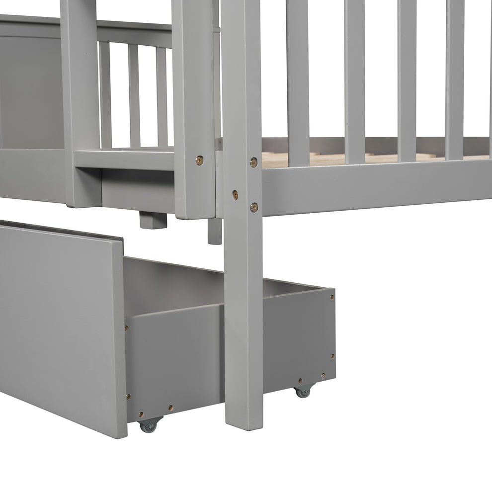 Modern White Full Over Full Bunk Bed With Two Drawers By Homeroots | Beds | Modishstore - 17