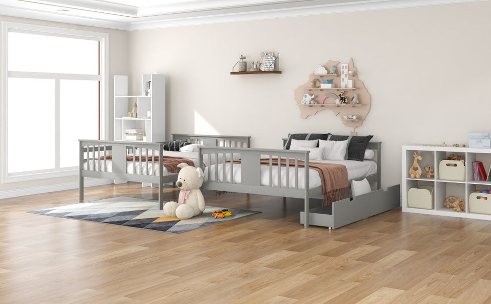 Modern White Full Over Full Bunk Bed With Two Drawers By Homeroots | Beds | Modishstore - 18