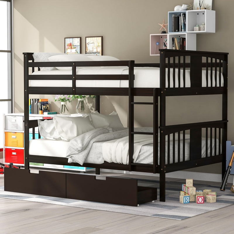 Modern White Full Over Full Bunk Bed With Two Drawers By Homeroots | Beds | Modishstore - 19