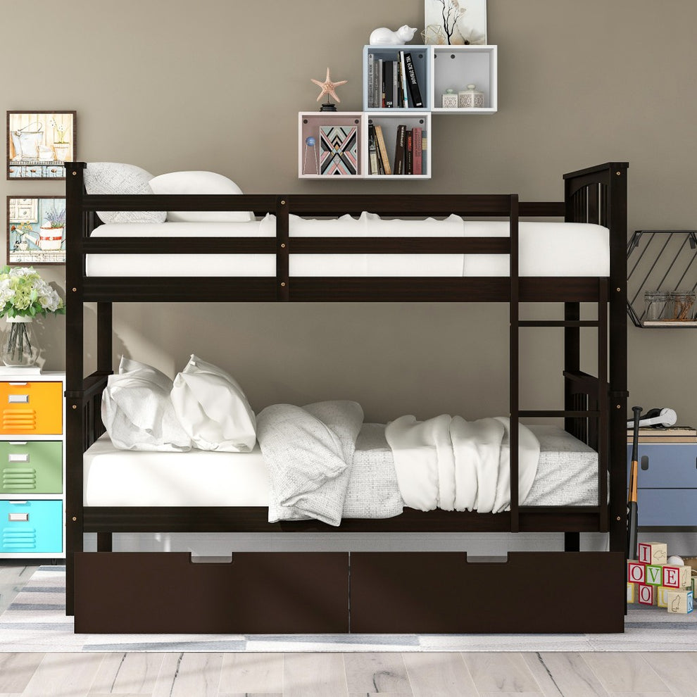 Modern White Full Over Full Bunk Bed With Two Drawers By Homeroots | Beds | Modishstore - 20