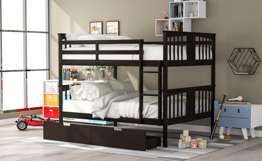 Modern White Full Over Full Bunk Bed With Two Drawers By Homeroots | Beds | Modishstore - 21