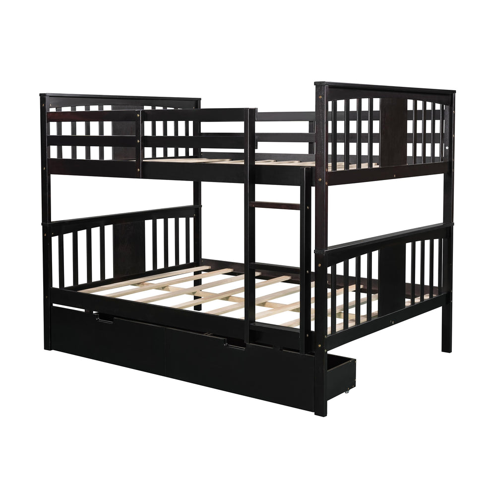 Modern White Full Over Full Bunk Bed With Two Drawers By Homeroots | Beds | Modishstore - 22