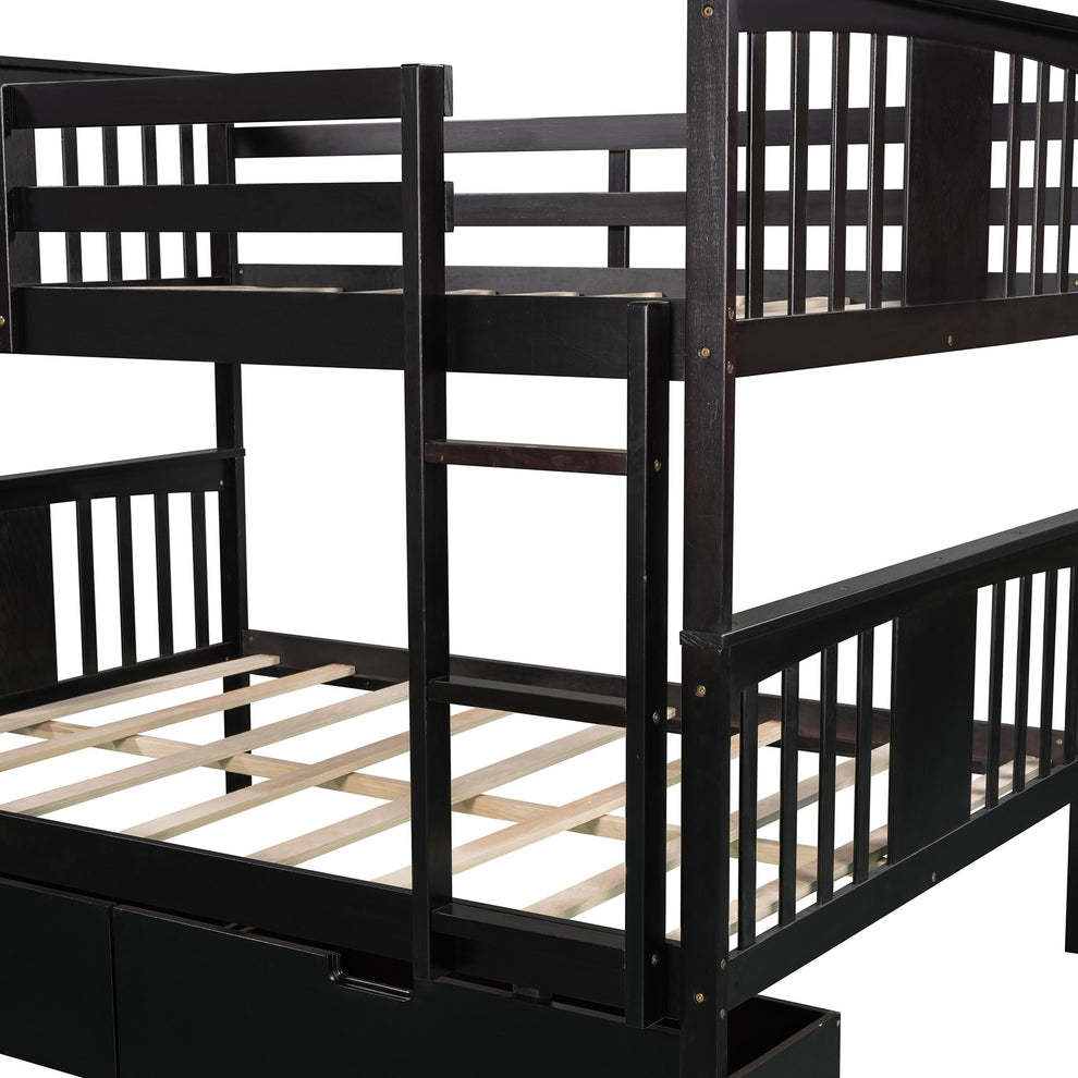 Modern White Full Over Full Bunk Bed With Two Drawers By Homeroots | Beds | Modishstore - 25