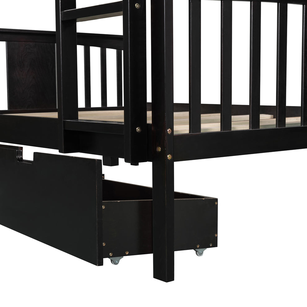 Modern White Full Over Full Bunk Bed With Two Drawers By Homeroots | Beds | Modishstore - 26