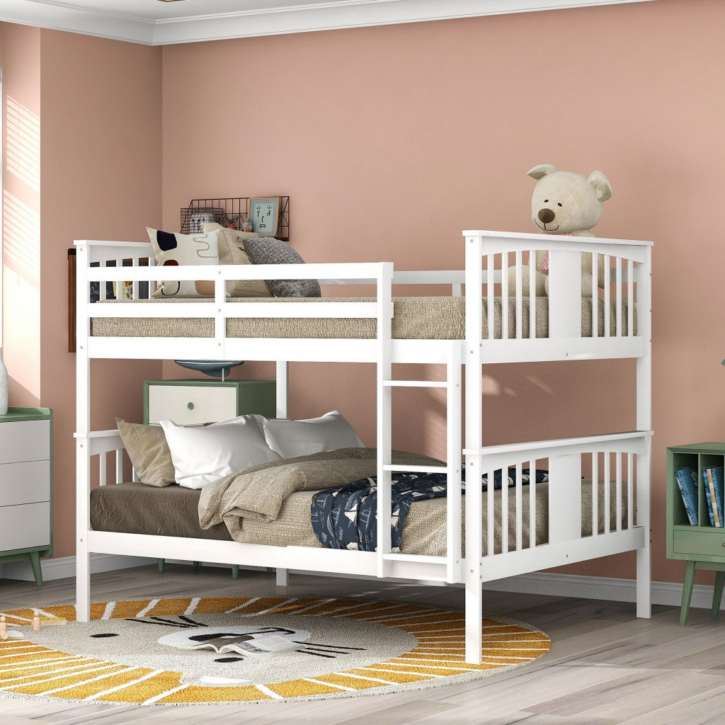 Full Over Full Bunk Bed With Ladder For Bedroom, Guest Room Furniture-White By Homeroots | Beds | Modishstore
