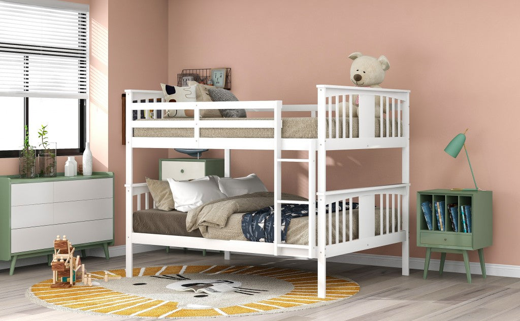 Full Over Full Bunk Bed With Ladder For Bedroom, Guest Room Furniture-White By Homeroots | Beds | Modishstore - 3