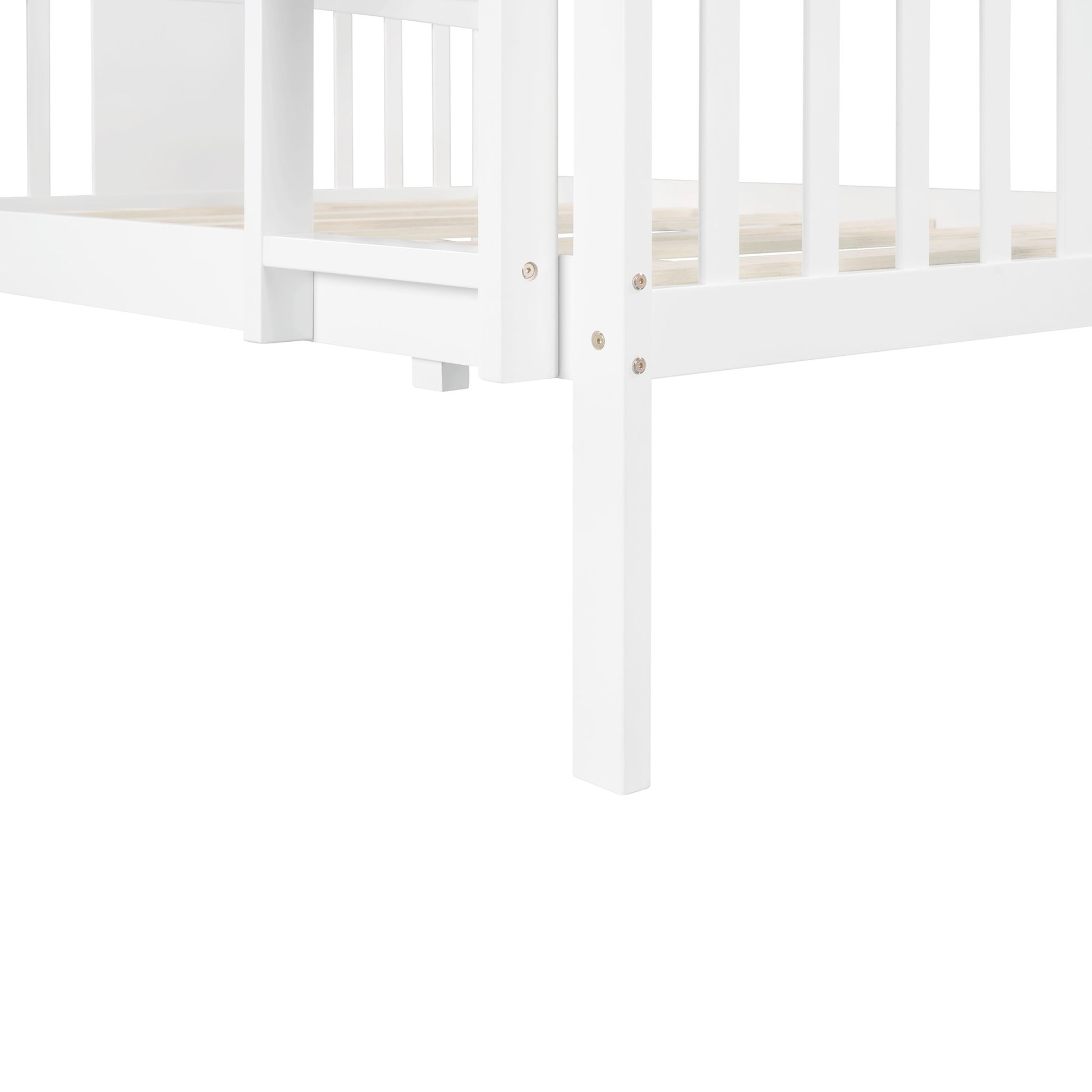 Full Over Full Bunk Bed With Ladder For Bedroom, Guest Room Furniture-White By Homeroots | Beds | Modishstore - 5