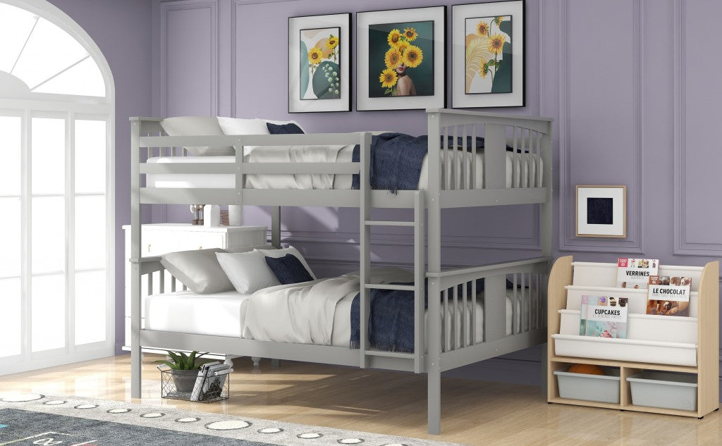 Full Over Full Bunk Bed With Ladder For Bedroom, Guest Room Furniture-White By Homeroots | Beds | Modishstore - 12