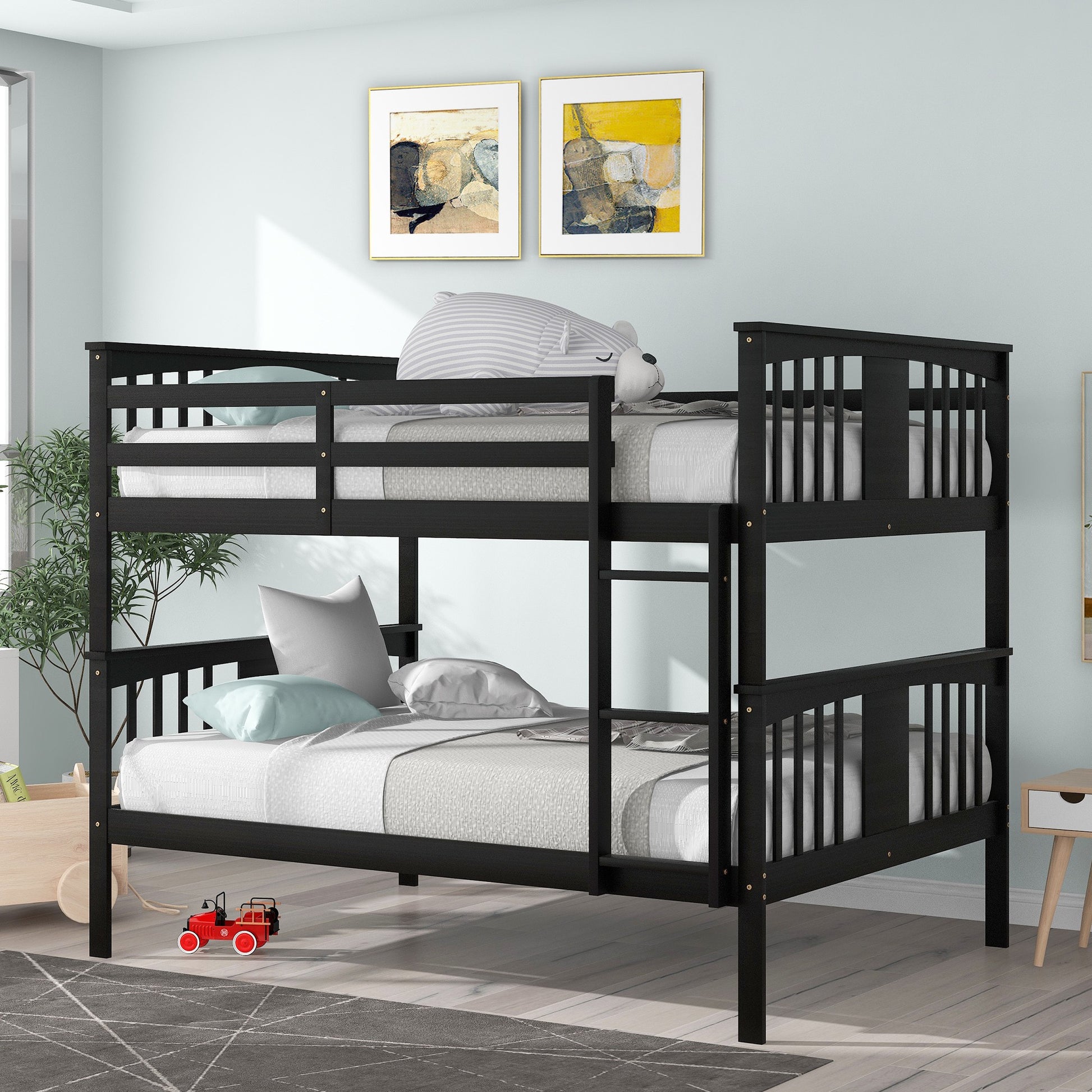 Full Over Full Bunk Bed With Ladder For Bedroom, Guest Room Furniture-White By Homeroots | Beds | Modishstore - 19