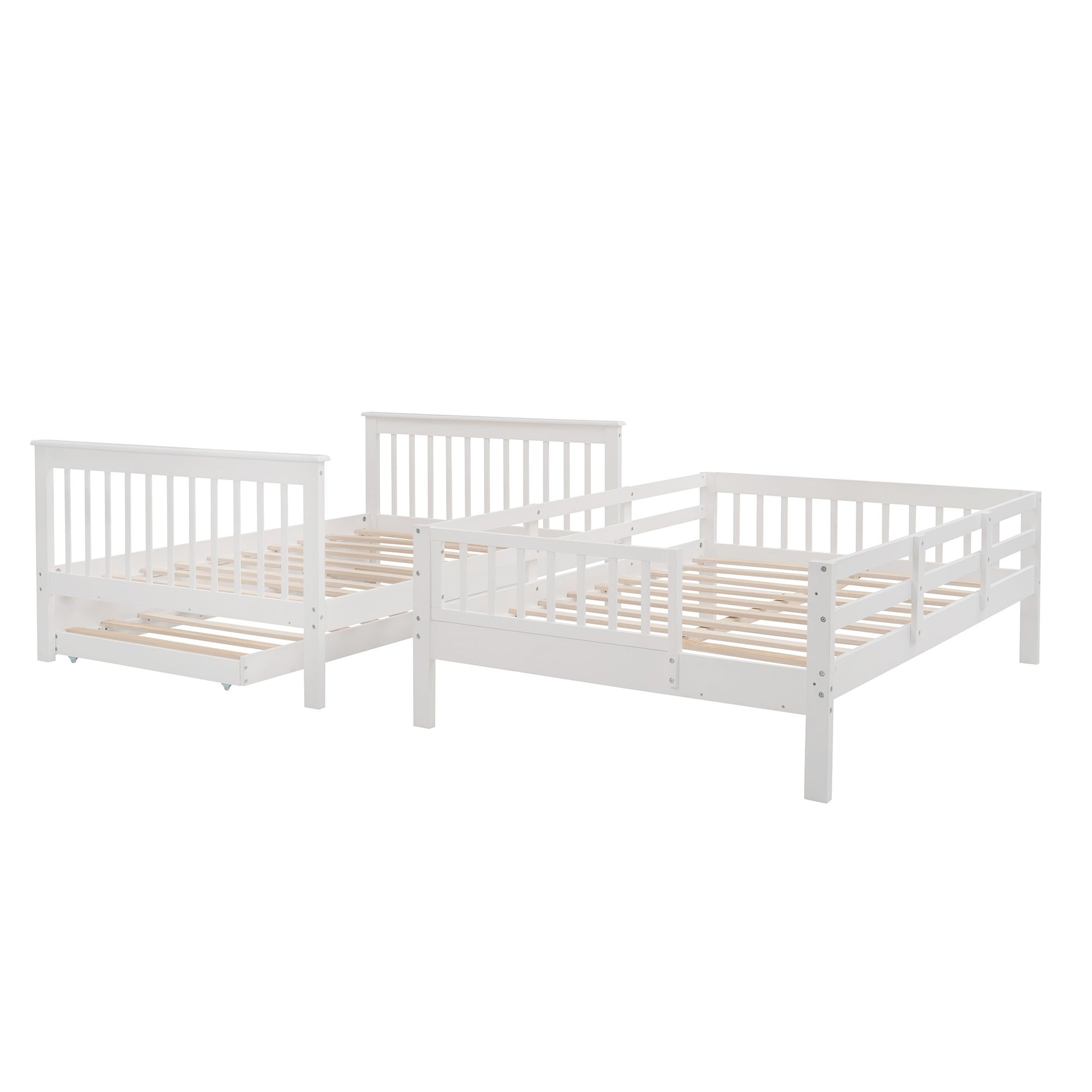 White Full Over Full Bunk Bed With Stairway Drawers And Trundle By Homeroots | Beds | Modishstore - 7