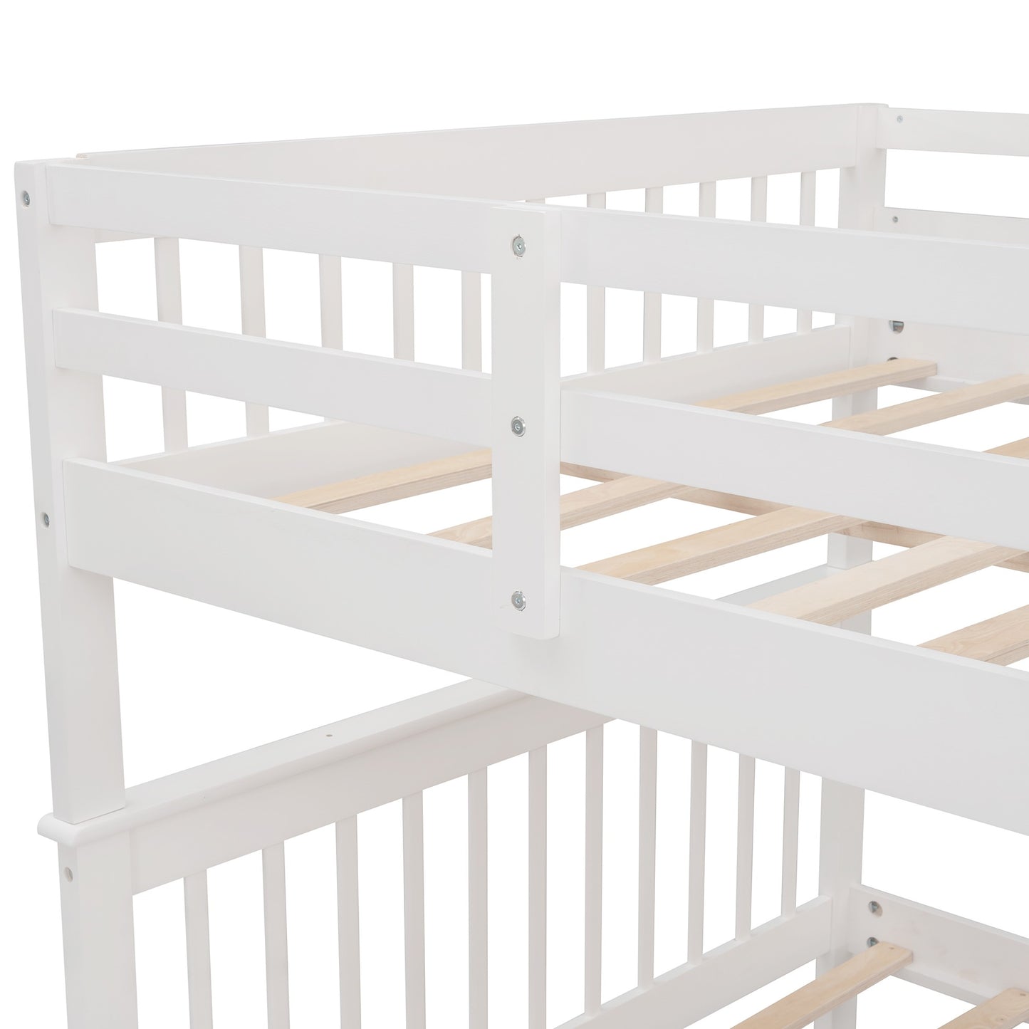 White Full Over Full Bunk Bed With Stairway Drawers And Trundle By Homeroots | Beds | Modishstore - 8