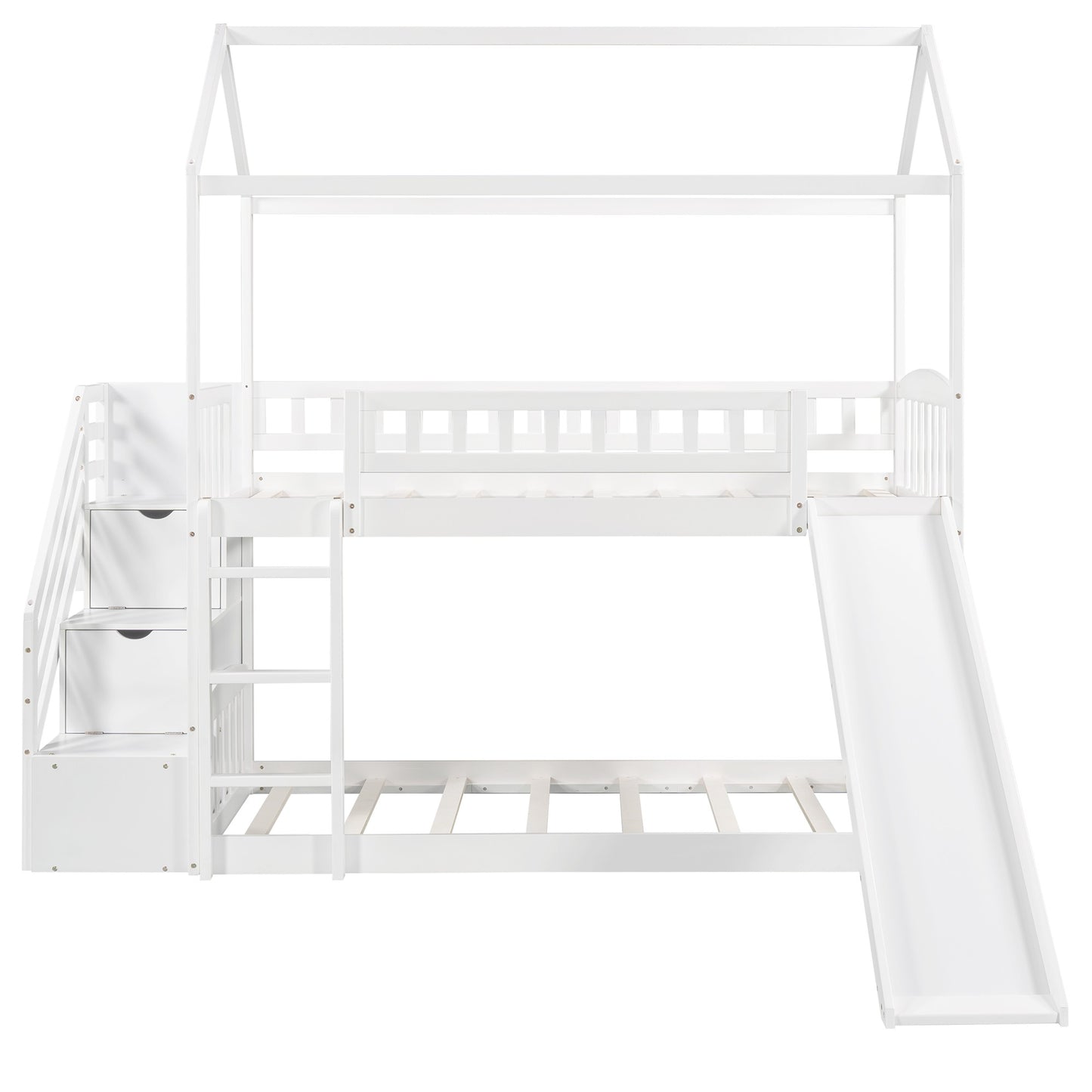 White Twin Over Twin Playhouse Styled Bunk Bed By Homeroots | Beds | Modishstore - 4