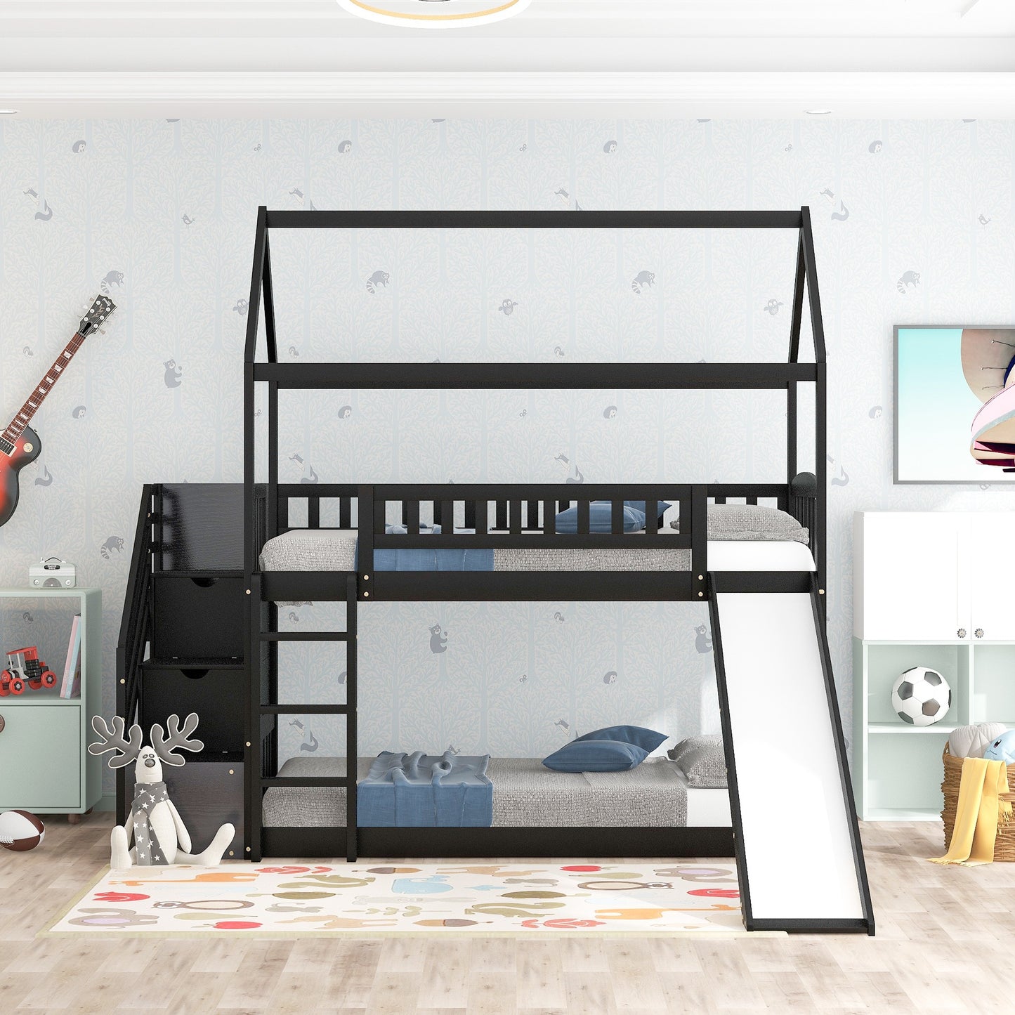 White Twin Over Twin Playhouse Styled Bunk Bed By Homeroots | Beds | Modishstore - 20