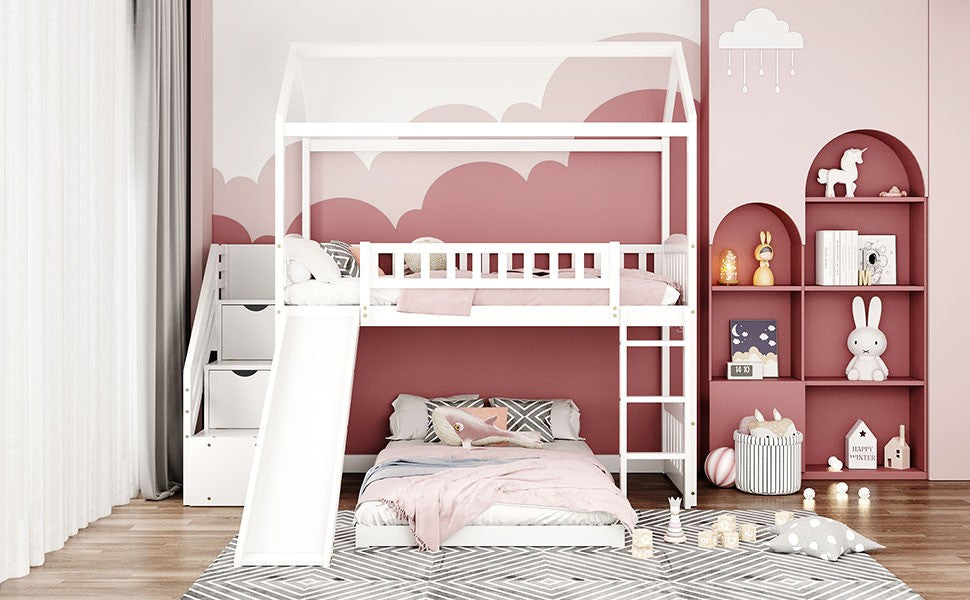 Gray Twin Over Twin Playhouse Perpendicular Bunk Bed With Slide By Homeroots | Beds | Modishstore - 13