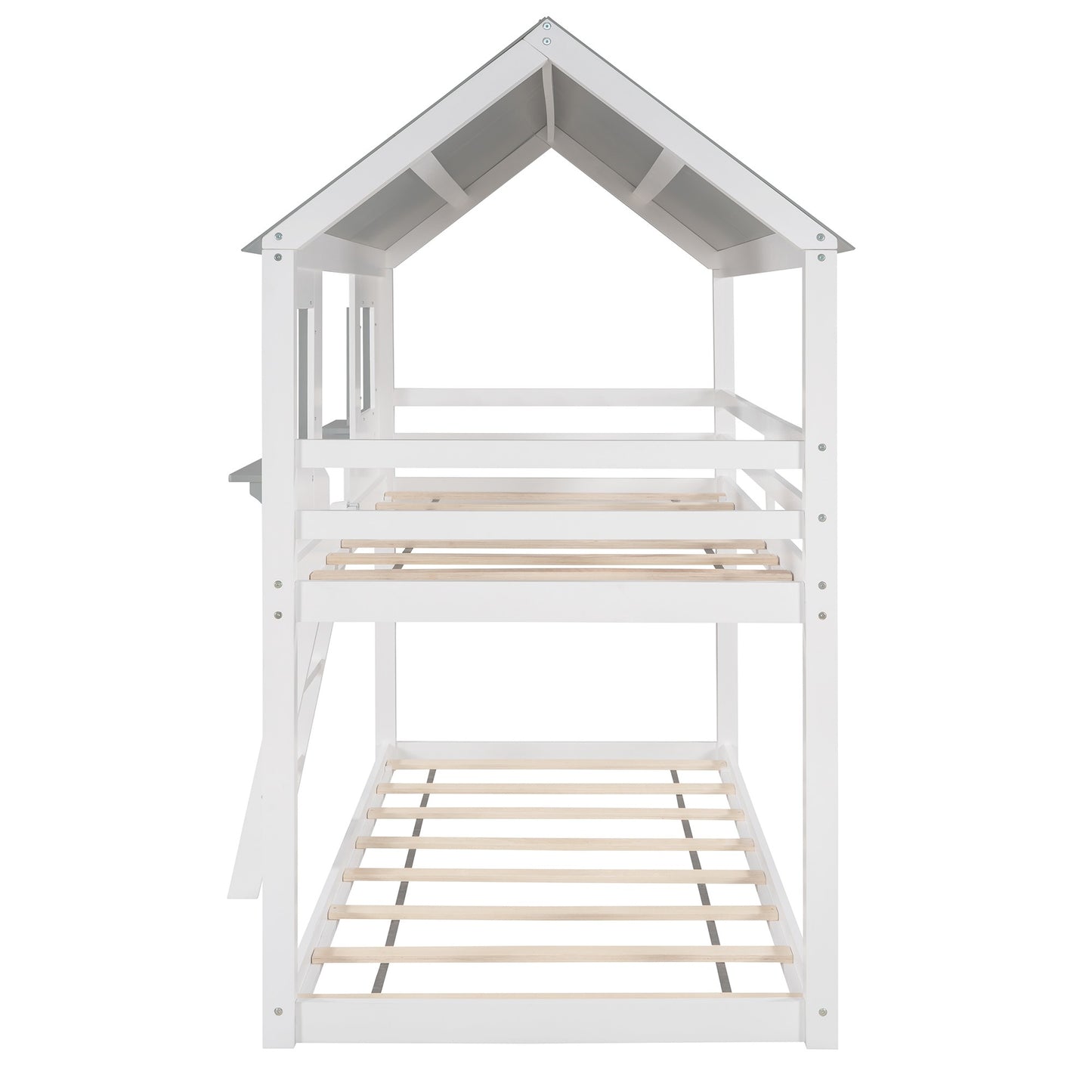 White And Dark Gray Twin Over Twin Doll House Bunk Bed By Homeroots | Beds | Modishstore - 6