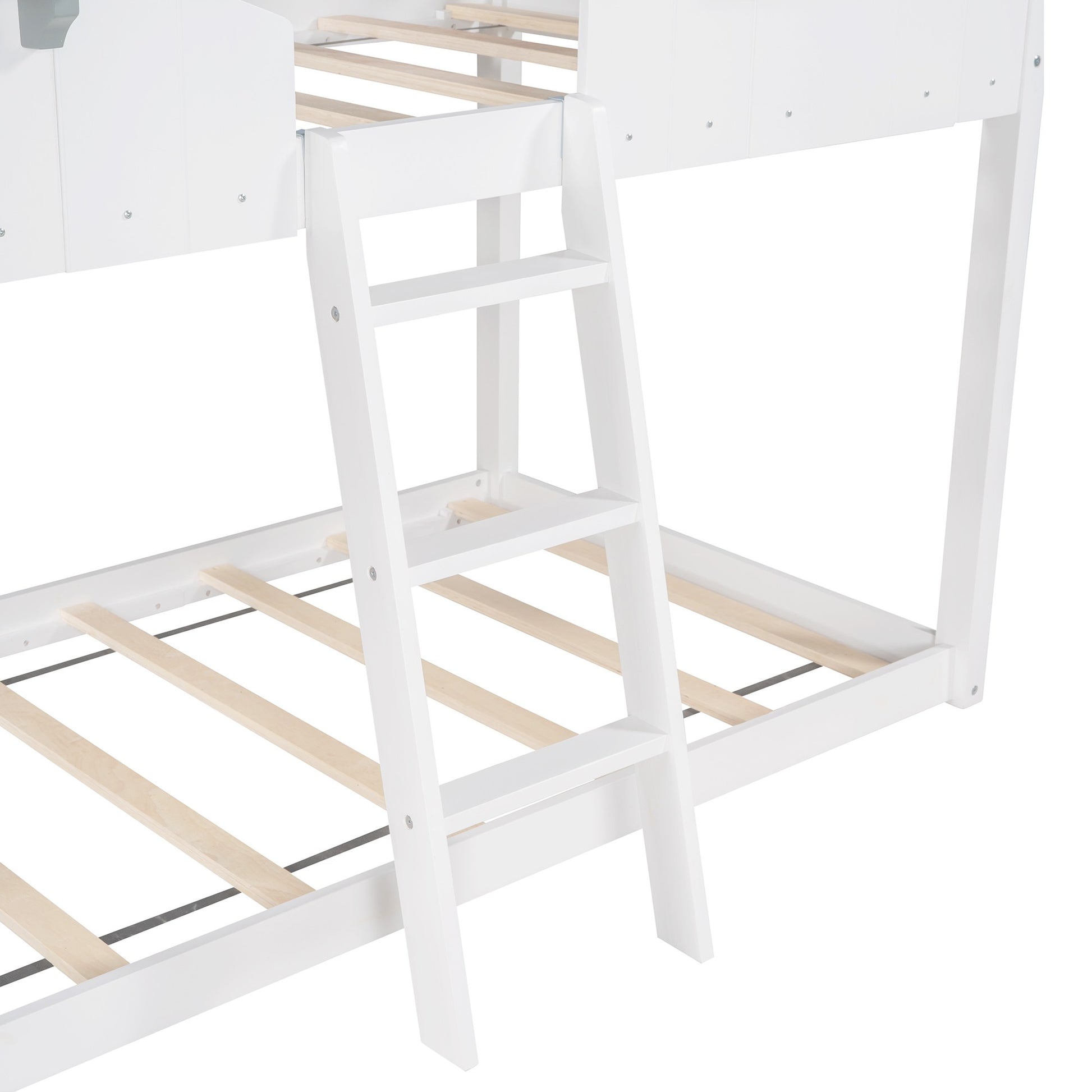 White And Dark Gray Twin Over Twin Doll House Bunk Bed By Homeroots | Beds | Modishstore - 9
