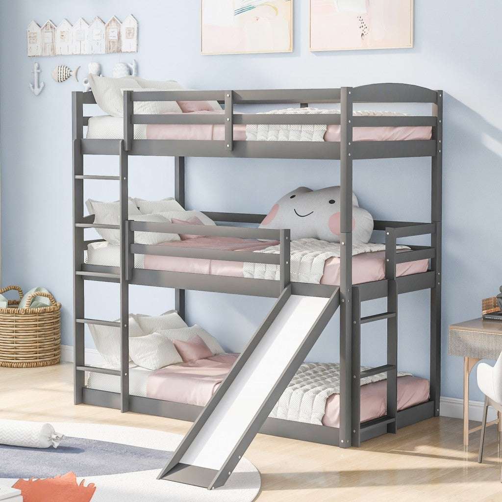 Gray Triple Bunk Twin Sized Bed With Slide By Homeroots | Beds | Modishstore