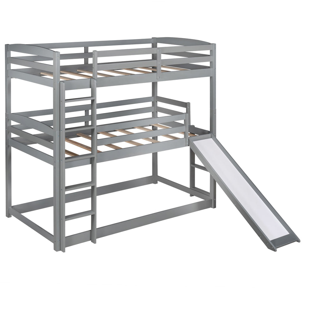 Gray Triple Bunk Twin Sized Bed With Slide By Homeroots | Beds | Modishstore - 5