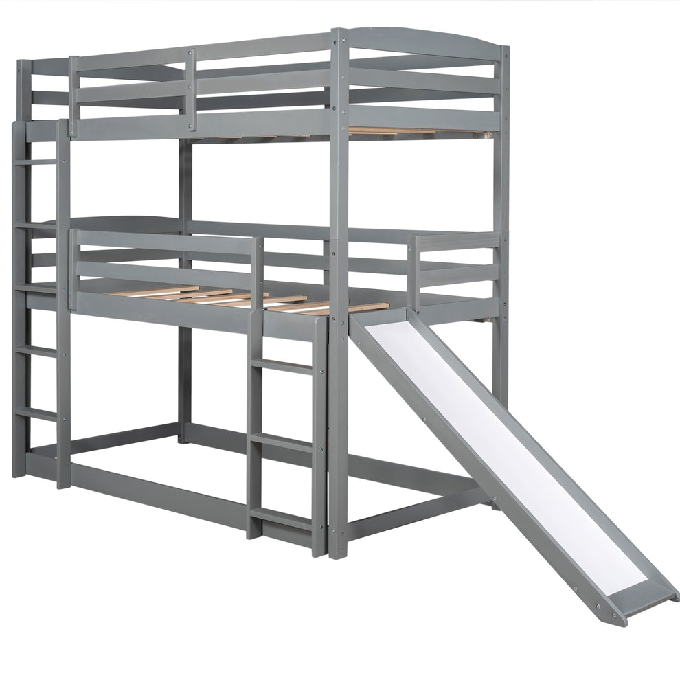 Gray Triple Bunk Twin Sized Bed With Slide By Homeroots | Beds | Modishstore - 7