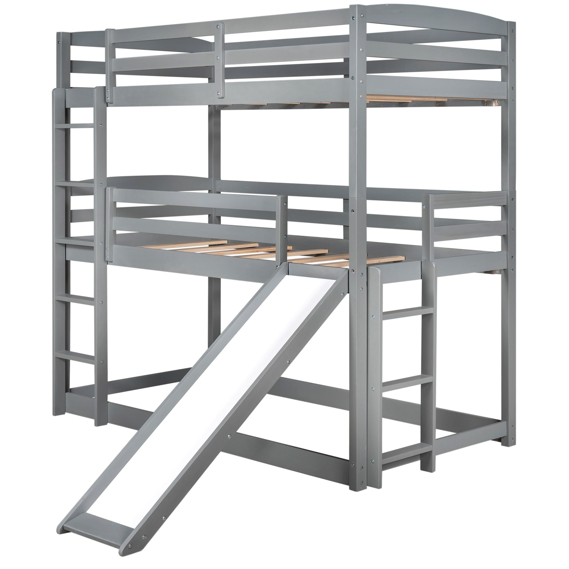 Gray Triple Bunk Twin Sized Bed With Slide By Homeroots | Beds | Modishstore - 9