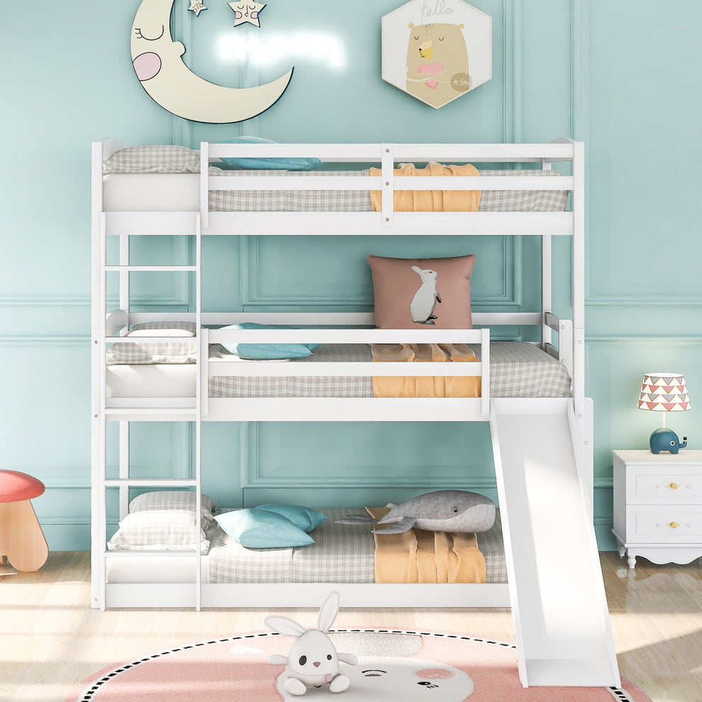 Gray Triple Bunk Twin Sized Bed With Slide By Homeroots | Beds | Modishstore - 11