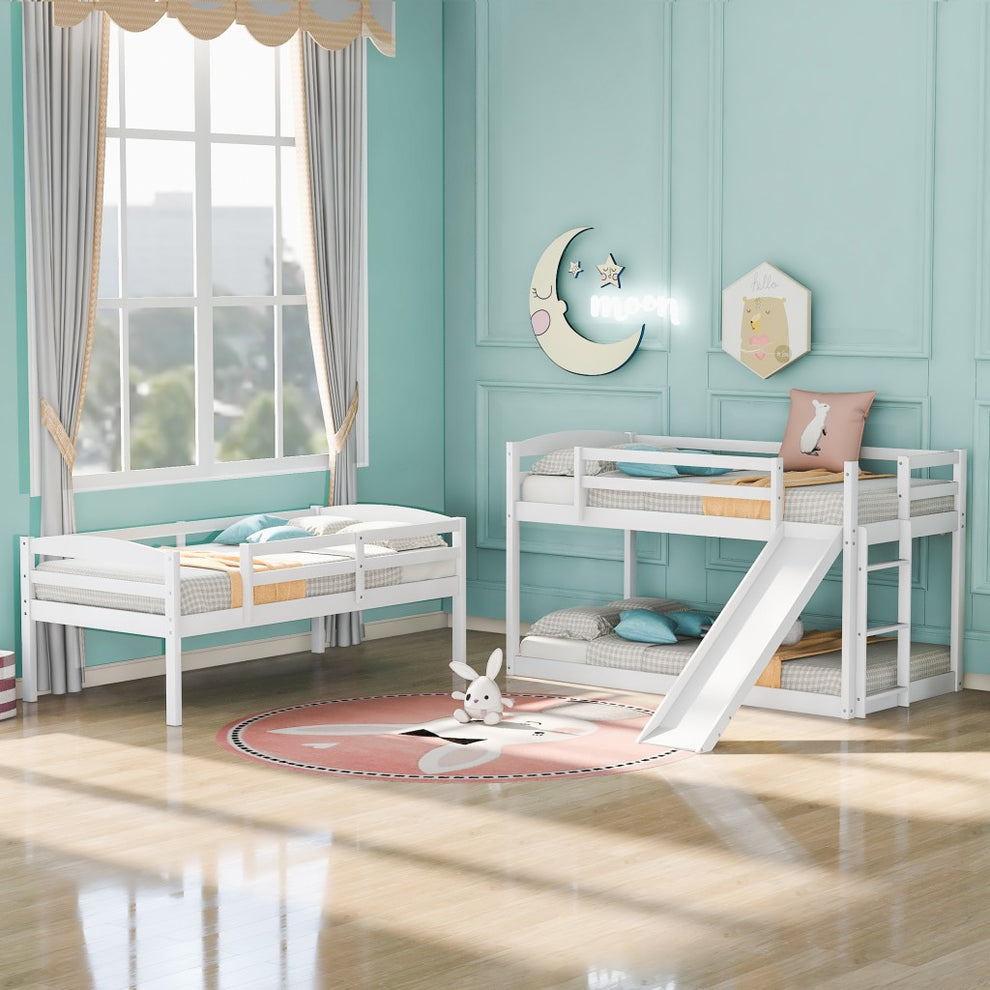 Gray Triple Bunk Twin Sized Bed With Slide By Homeroots | Beds | Modishstore - 12