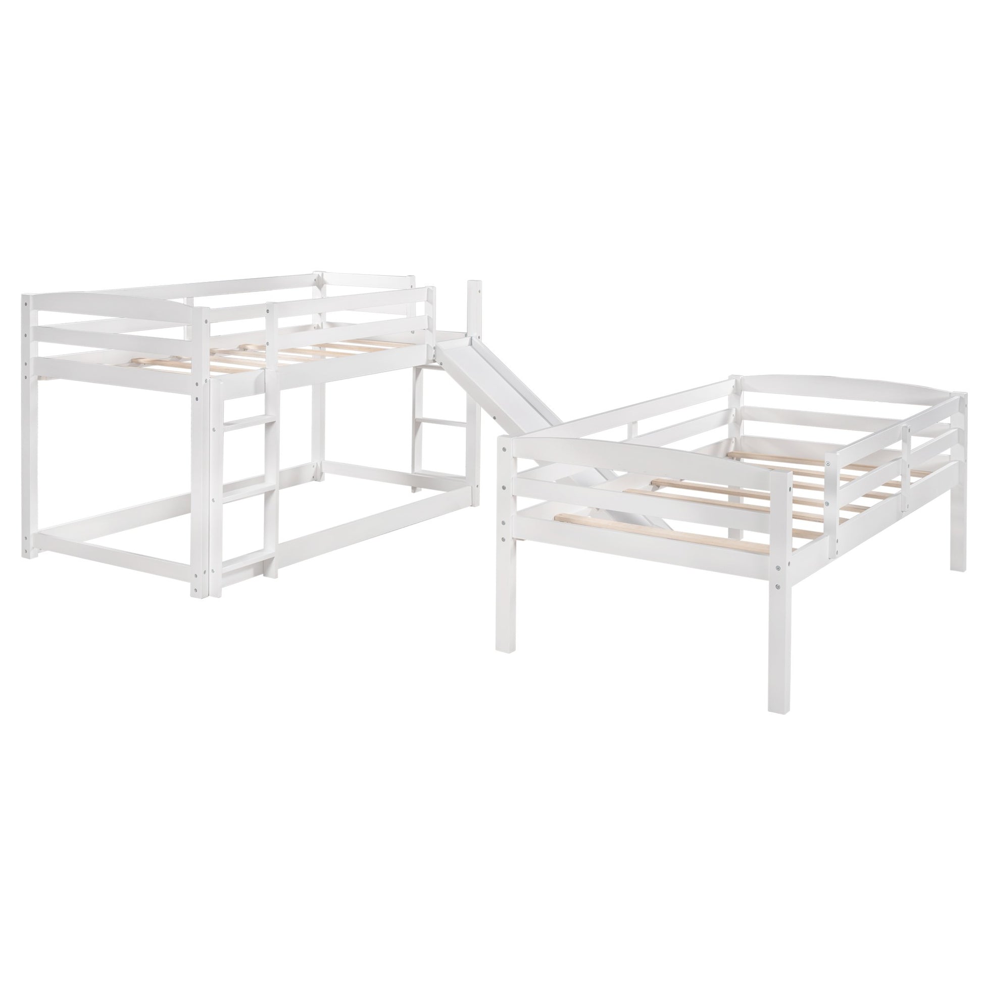 Gray Triple Bunk Twin Sized Bed With Slide By Homeroots | Beds | Modishstore - 14