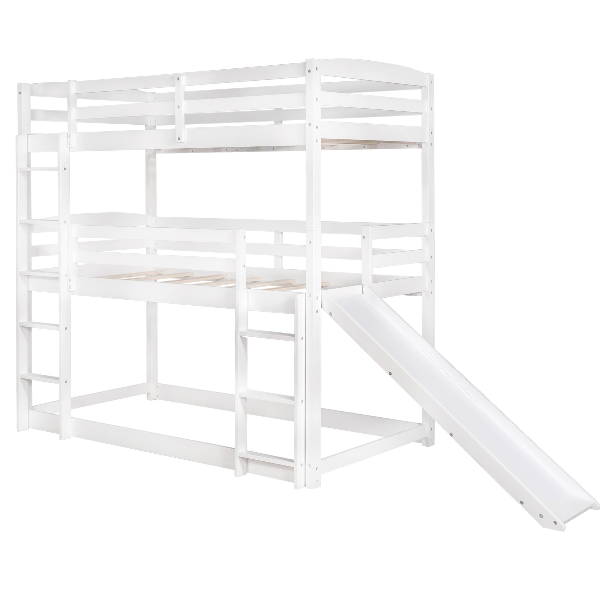 Gray Triple Bunk Twin Sized Bed With Slide By Homeroots | Beds | Modishstore - 16