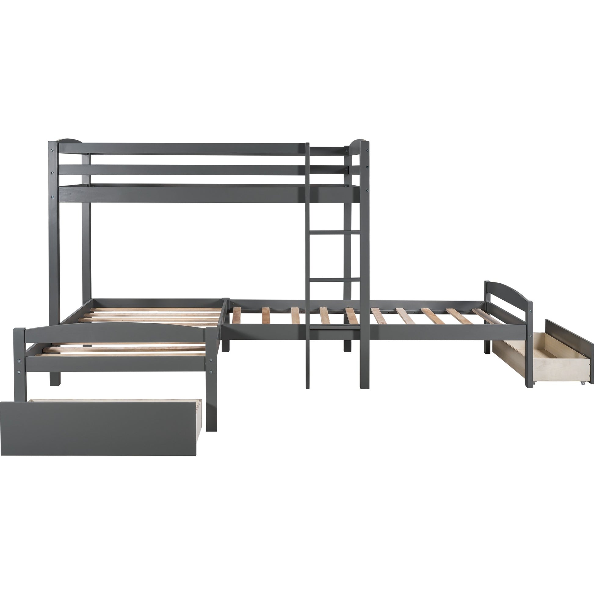 Gray L Shaped Triple Bunk Bed With Drawers By Homeroots | Beds | Modishstore - 8