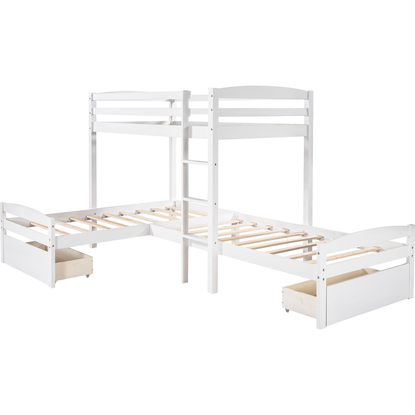 Gray L Shaped Triple Bunk Bed With Drawers By Homeroots | Beds | Modishstore - 14