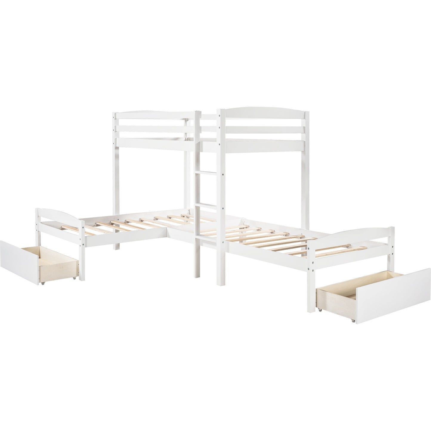 Gray L Shaped Triple Bunk Bed With Drawers By Homeroots | Beds | Modishstore - 15