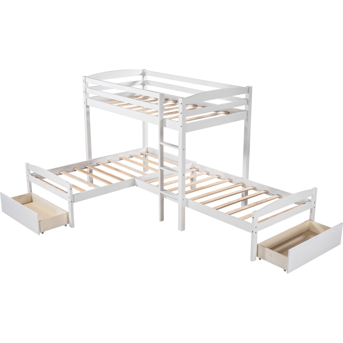 Gray L Shaped Triple Bunk Bed With Drawers By Homeroots | Beds | Modishstore - 16