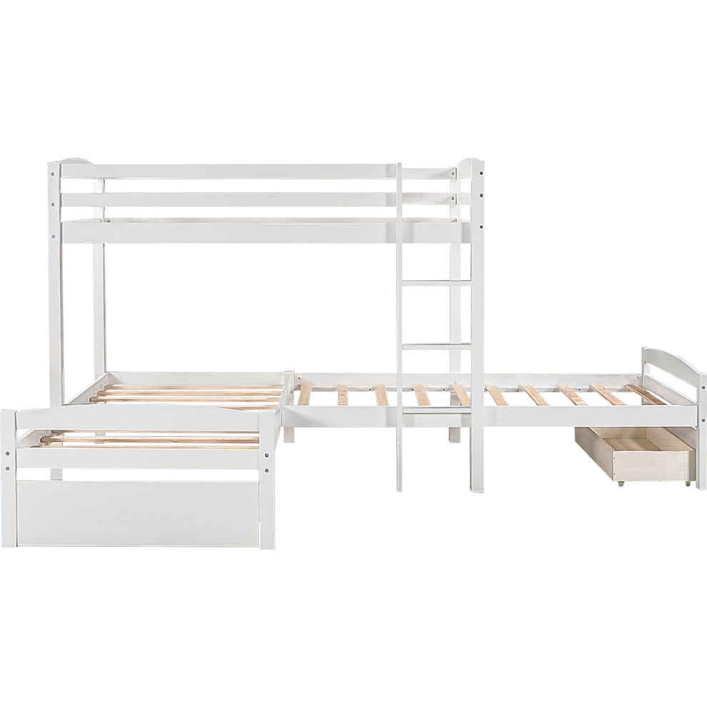 Gray L Shaped Triple Bunk Bed With Drawers By Homeroots | Beds | Modishstore - 17