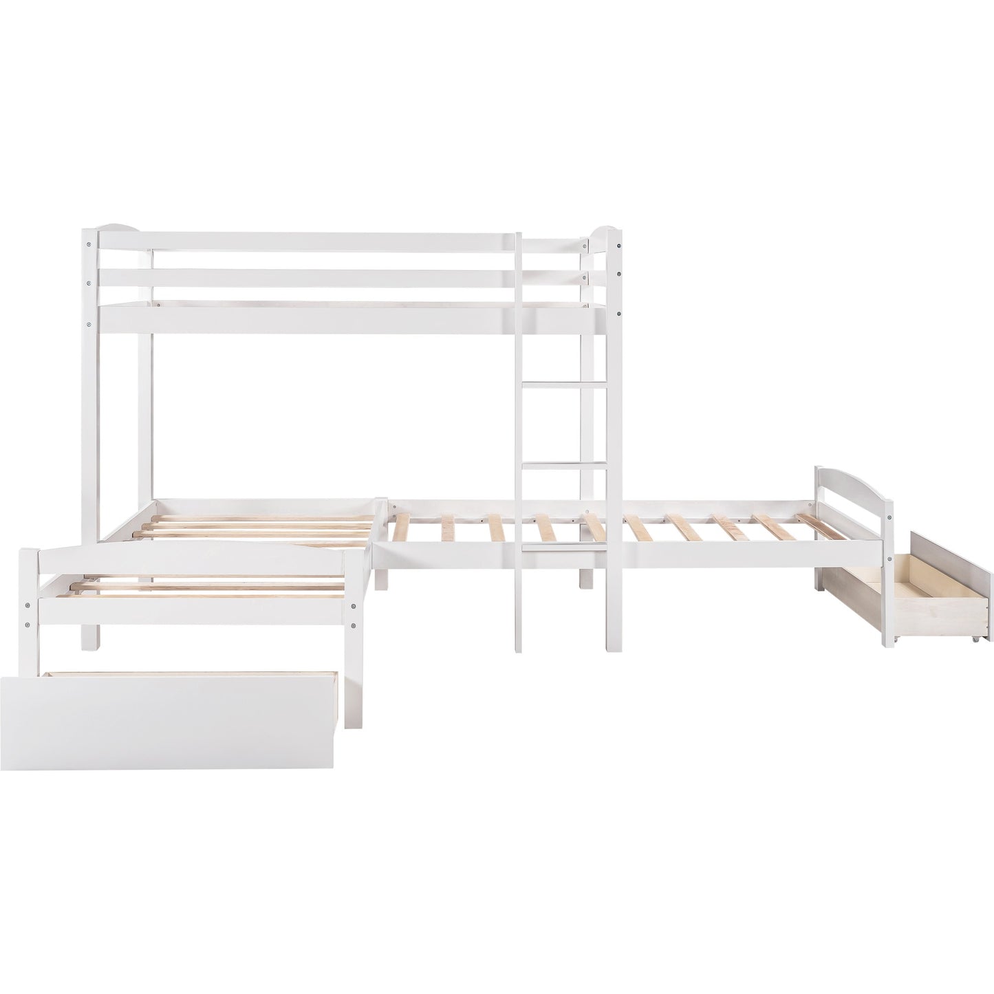 Gray L Shaped Triple Bunk Bed With Drawers By Homeroots | Beds | Modishstore - 18