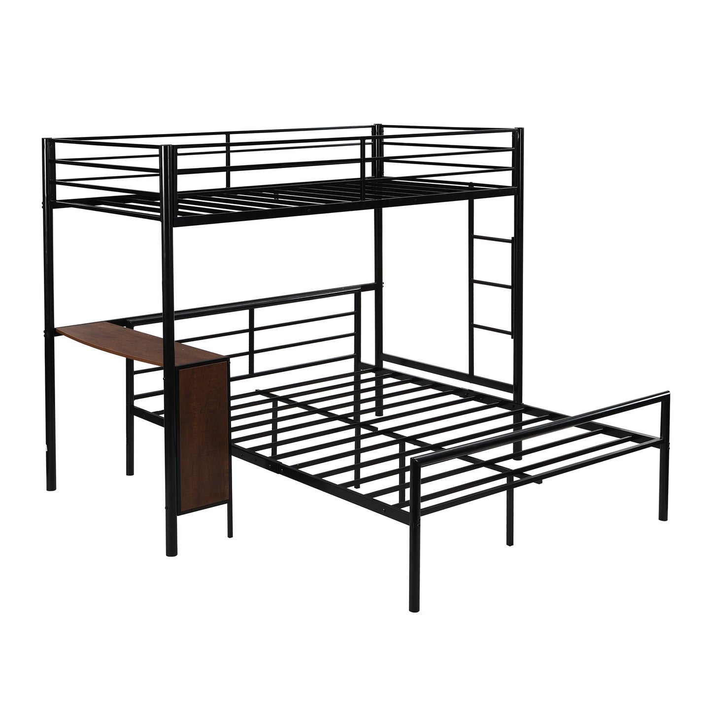 Black Twin Over Full Metal Bunk Bed With Built In Desk By Homeroots | Beds | Modishstore - 6